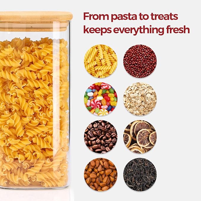 Airtight Glass Storage Canister with Lids, Kitchen Pantry Storage Jar with Labels, Food Storage Container for Sugar Tea Coffee Beans Snacks (2 pack 1.6qt)