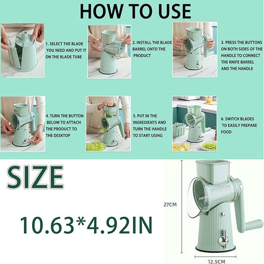 Ultimate Kitchens Ally 5 in 1 Food Chopper, Roarrave Grater with 10 pcs Interchangeable Blades, Multifunction 5 in 1 Hand Crank Food Chopper for Kitchen (Green)