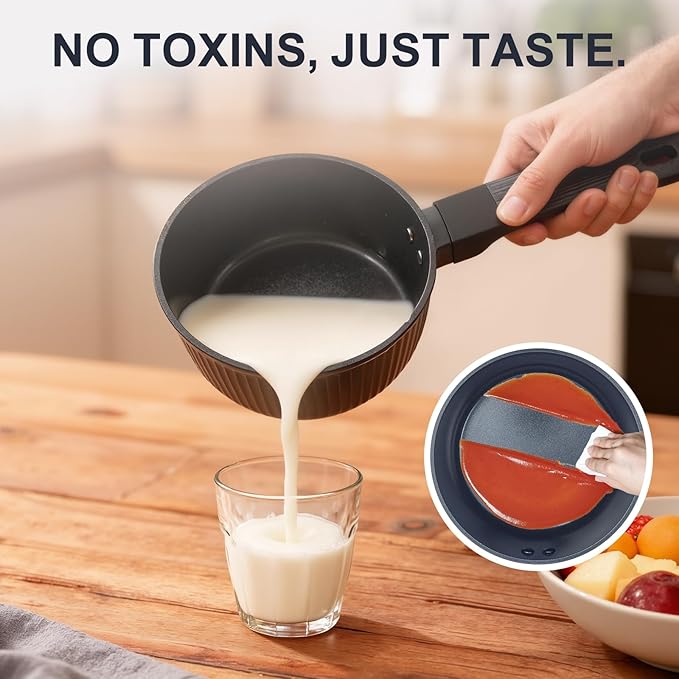 Nonstick Cookware Set, Ceramic Pots and Pans Set Non Toxic, 5-Piece Induction Ready Frying Pan & Saucepan with Lid, 3mm Aluminum Even Heating, Dishwasher Safe