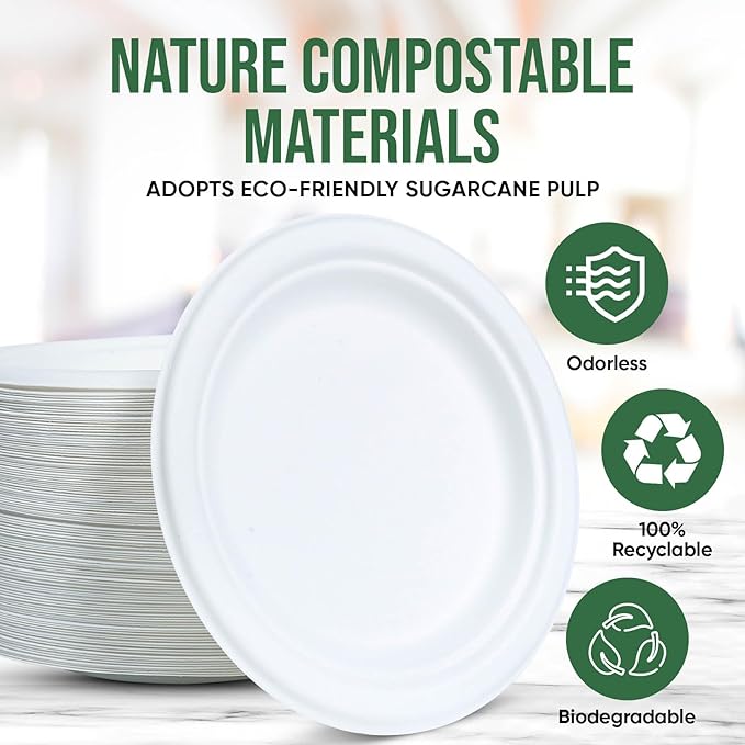 7-Inch White Paper Plates 100 Pack - 100% Compostable Dessert Plates | Leakproof Disposable Plates for Party, Microwave Safe & Oil Resistant, Eco-Friendly Small Dinnerware (100 Count)
