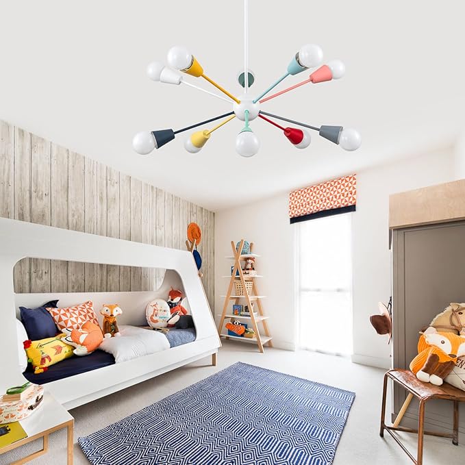 Colorful Sputnik Chandeliers, 10-Light Dining Room Light Fixture Height Adjustable Modern Chandelier Lighting Kids Ceiling Light Fixture for Bedroom Living Room Entryway Foyer