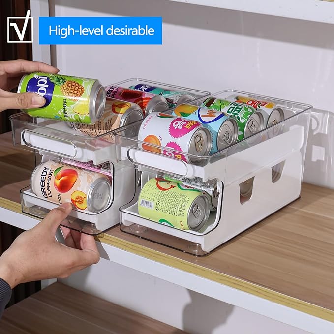 2 Sets 2 Tiers Can Storage Organizer Pantry, Beer Soda Can Organizer for Fridge, Rolling Can Dispenser