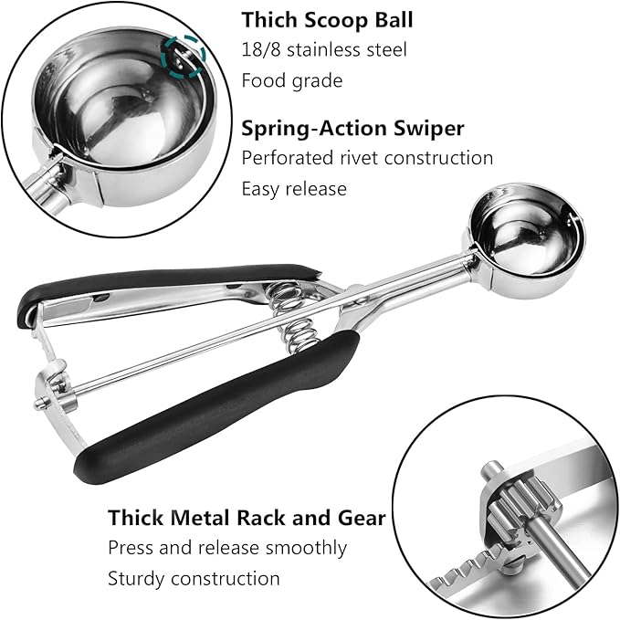 Small Cookie Scoop 1 Tbsp, Cookie Dough Scoop, 1 Tablespoon Cookie Scoops for Baking, Melon Baller, Comfortable Grip, Non-Slip, Smooth Release and Dishwasher Safe
