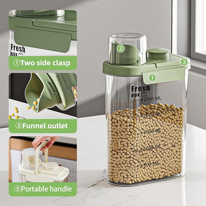 Airtight Rice Storage Container,with Pour Spout & Measuring Cup, BPA-Free - Transparent Dry Food Canister for Cereal, Flour, Pet Food, Oatmeal, Pantry Storage (Cream Yellow, 2800ml)