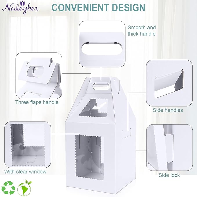 Tall Cake Boxes for Tier Cakes with Cake Boards 4 Pack 10x10x12 Inch Large Tiered Cake Carrier Containers with Window for Wedding Birthday Bakery