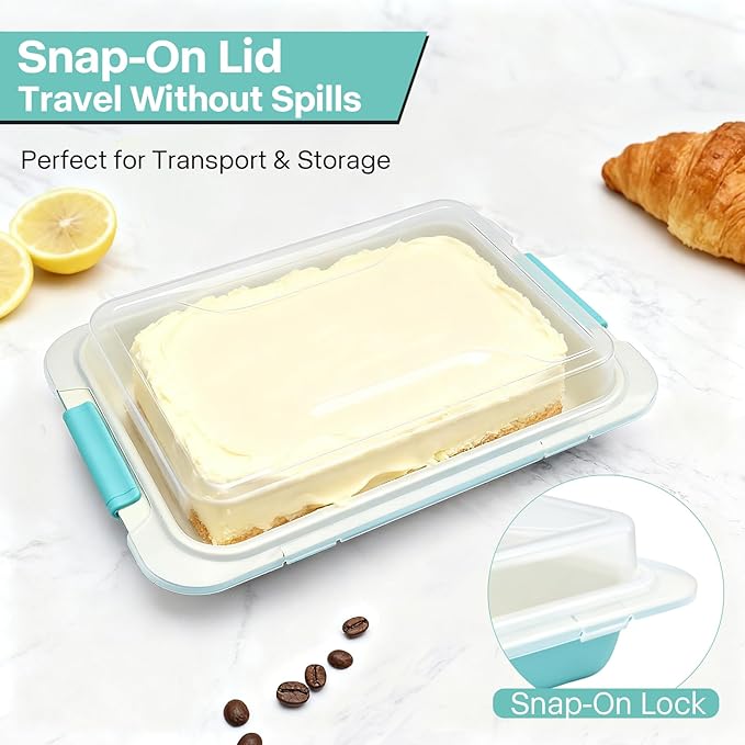 13x9 Inch Heavy-Duty Baking Pan with Lid, Nonstick Rectangular Cake Pan with Silicone Grip Handles and Snap-On Cover, Durable Lasagna Pan for Brownies, Casseroles, Parties & Potlucks