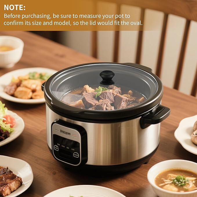 Oval Glass Lid 7 Quart Replacement, Fits For Crock Pot 7qt Slow Cooker SCV700SS and for Hamilton Beach Slow Cooker SCV700, 33474G, SCV700-KC, SCV700SS, Replacement Oval 7 Quart Lids