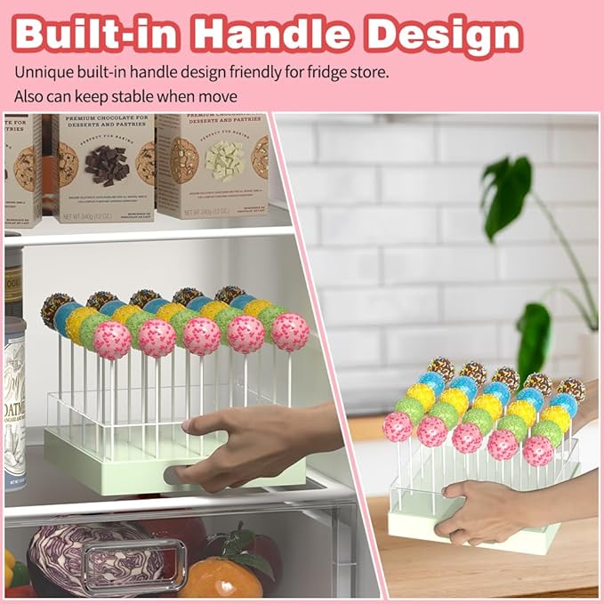 Cake Pop Stand,25 Holes Clear Cake Pops Display Holder,Cake Pop Sticks Kit, Candy Pop Holder,cake pop mold for Party,Wedding,Birthday(Green,1-Pack)