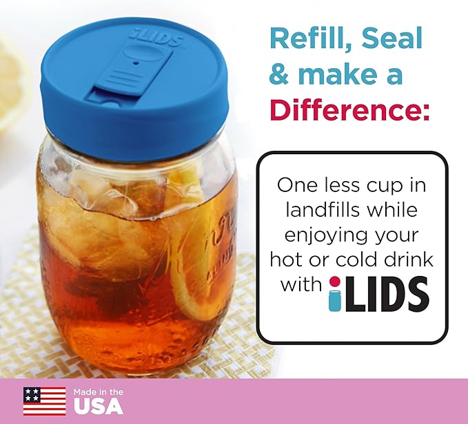 Mason Jar Drink Lid, Regular Mouth, Sky Blue, Pack of 2