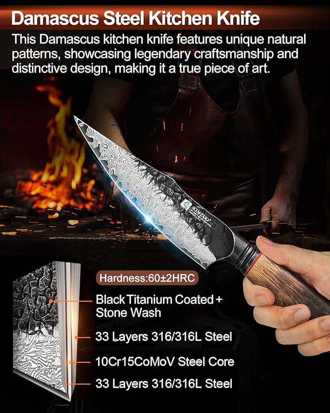 XINZUO 5.6 inch Paring Petty Knife,High Carbon 67 Layers Damascus Steel Fruit and Vegetable Small Kitchen Utility Knife,Burnt Wood Handle