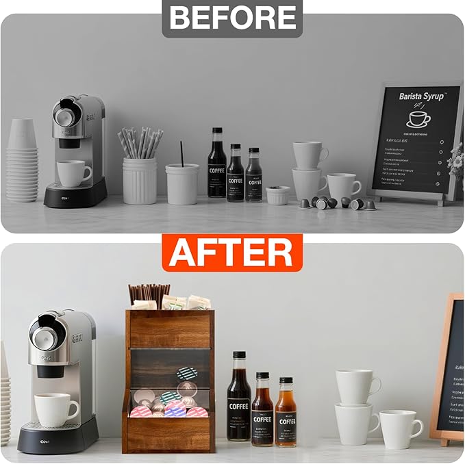 Acacia Wood Coffee Pod Holder, Convenient K Cup Organizer with Clear Window, Coffee Pod Organizer with Top Removable Dividers