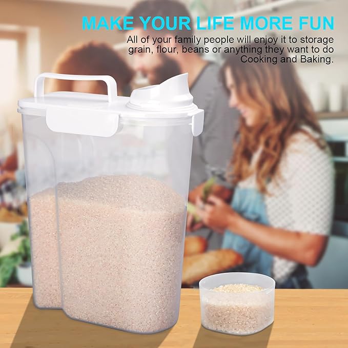 Rice Airtight Dry Food Storage Containers 10Lbs, BPA Free Plastic Storage Bin Dispenser with Pourable Spout, Portable Handle, Kitchen Pantry Organization for Cereal, Flour and Baking Supplies