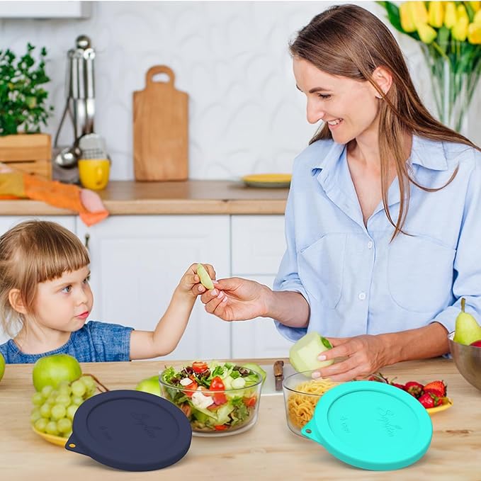 Sophico 4 Cup Round Silicone Storage Cover Lids Replacement for Anchor Hocking and Pyrex 7201-PC Glass Bowls (Container not Included) (Navy Blue-2 Pack)