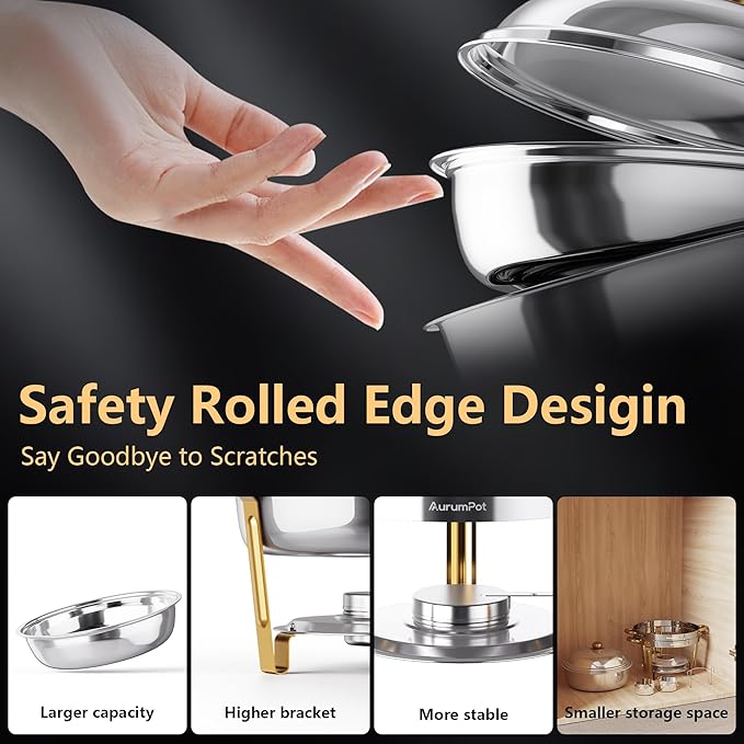 Chafing Dishes for Buffet 2 Pack, 6QT Food Warmers for Parties Buffet, Christmas Gatherings [Elegant Gold and Silver Colors] Stainless Steel Round Chafing Dish Buffet Set,Buffet Servers and Warmers