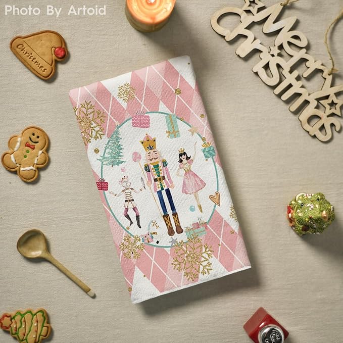 Pink Nutcrackers Tree Christmas Kitchen Towels Dish Towels 18x26 Inch Set of 2