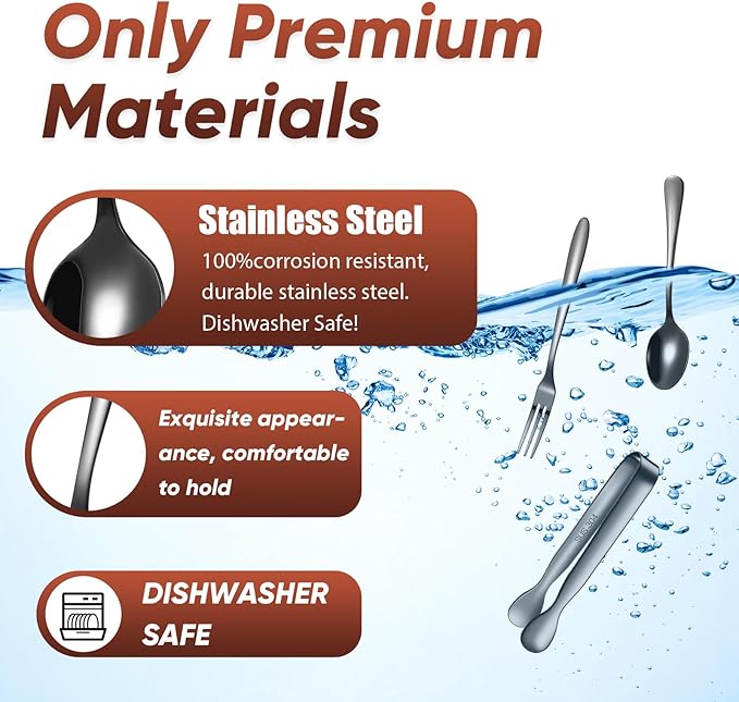 Cunhill 24 Pcs Charcuterie Accessories Mini Cocktail Tongs Small Serving Spoons and Appetizer Forks Stainless Steel Tongs Charcuterie Utensils for Valentine Party Supplies(Vivid Sharp Spoon,Black)