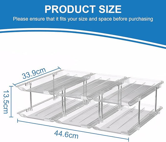 cjc 2 Pack 3 Sets 2 Tiers Clear Can Organizer for Pantry, Holds 48 Cans Stackable Can Organizer for Fridge, Soda Pantry Organizers and Storage Auto-Rolling & Free Combination for Kitchen Cabinet