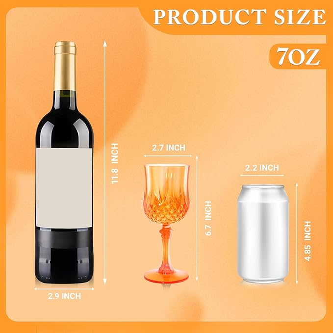 Plastic Wine Glasses，Orange Goblets Vintage Style Cordial Drinking Glasses for Wedding Reception, Halloween Grand Event Party Supplies (24, Pumpkin orange)