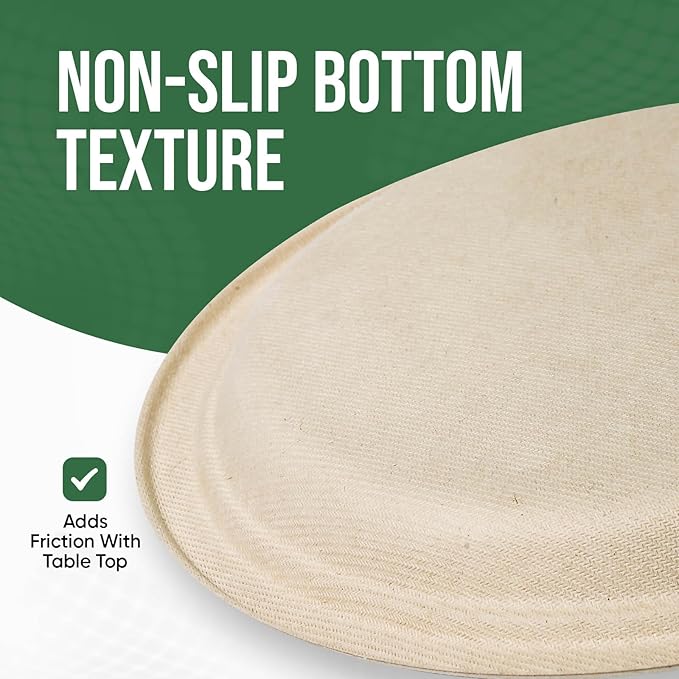 9 Inch Compostable Paper Plates (100 Pack) - Eco-Friendly Disposable Dinnerware for Parties, Microwavable & Water/Oil Resistant - 100% Biodegradable Heavy Duty Brown Plates for Events, Picnics