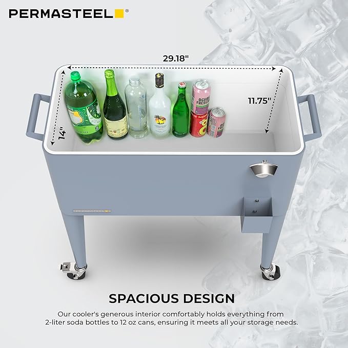 Permasteel 80 Quart Party Cooler, Rolling Ice Chest with Wheels and Handles for Indoor Outdoor Patio