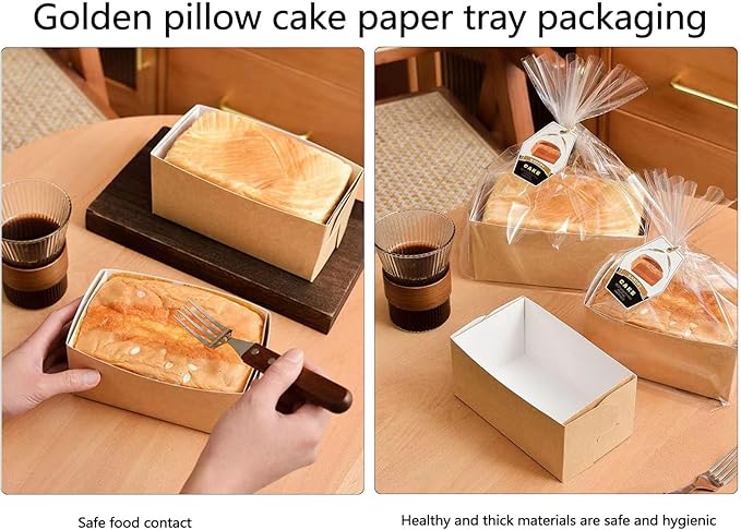 Disposable loaf pans,paper loaf pan for baking bread,25 Pcs Natural Recyclable Bakery Pastry Mold with Clear Package Bag，Providing Beautiful Display for Baked Goods(5.9 x3.5 x3Inch)