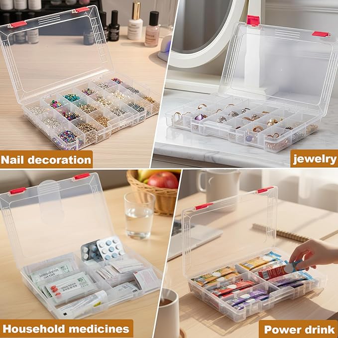 Water Packet Organizer – Stackable Clear Acrylic Water Flavor Packet Organization with Removable Dividers & Secure Lid for Kitchen, Countertop, Pantry, and Travel (Red)