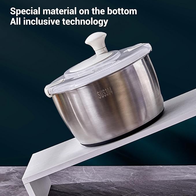 Stainless Steel Salad Spinner 5L, Multifunctional Vegetable Dryer with with Lid Drain Bowl Colander for Home Kitchen