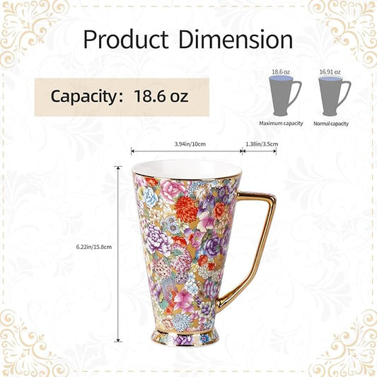 KAMMAK Ceramic Coffee Mugs 20 oz Tall Porcelain Coffee Cups Set of 2 Large Tea Mugs with Handle Vintage Tea Cups Cappuccino Mug for Latte, Espresso, Americano, breakfast cereal, Hot Cocoa, Drinks