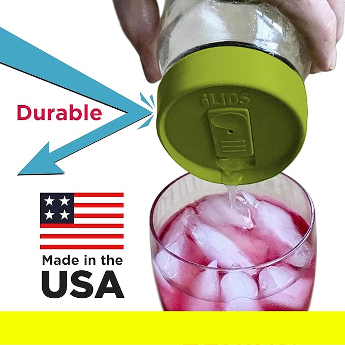 Mason Jar Drink Lid, Regular Mouth, Lime Green, Pack of 2