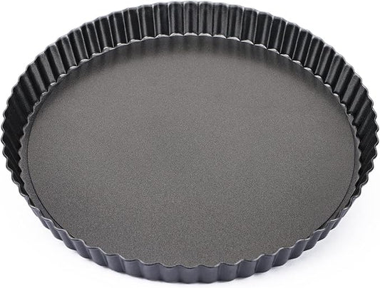 Beasea Tart Pan 10 Inch with Removable Bottom, Non Stick Quiche Pan Pie Shell Fluted Edge Tart Pan, Loose Base Carbon Steel Round Cooking Pan for Baking