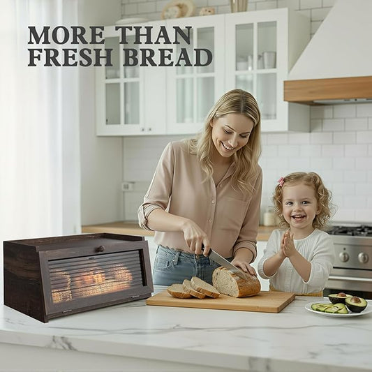 Bread Box for Kitchen Countertop Large Farmhouse Bread Container Bread Storage with Window Wooden Bread Holder