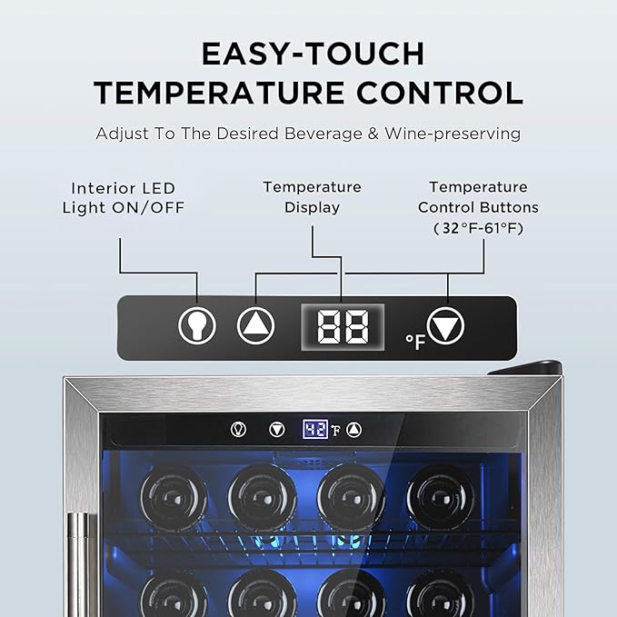 Wine Cooler 37 Bottle Freestanding Fridge with Stainless Steel Reversible Glass Door, 145 Can Beverage Refrigerator Quiet Compressor for Home Kitchen Bar, 4.5 Cu.ft Silver