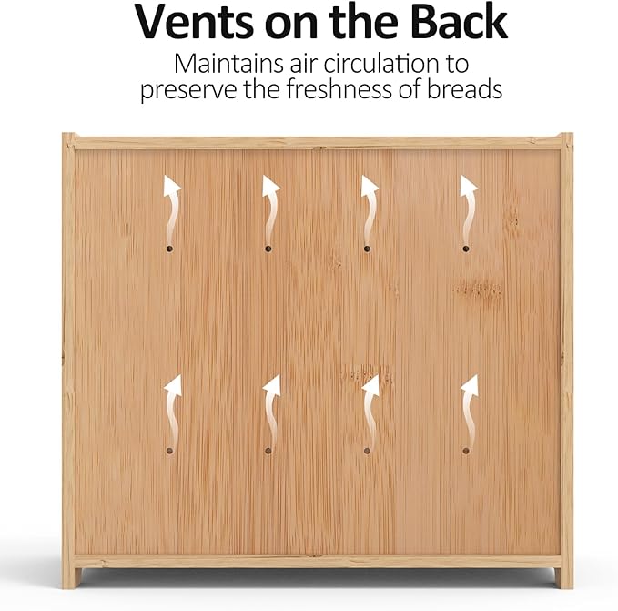 Bamboo Bread Box for Kitchen Countertop, Roll-top Breadbox Breads Storage Boxe with Adjustable Middle Shelf