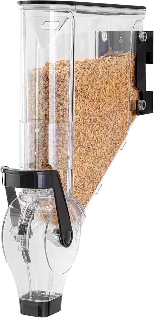 Restaurantware-Met Lux 2.1 Gallon Dry Food Dispenser, 1 Airtight Cereal Dispenser - Wall-Mounted, Single Control, 1 Black Plastic Grain Holder, For Snacks, Nuts, Or Coffee Beans