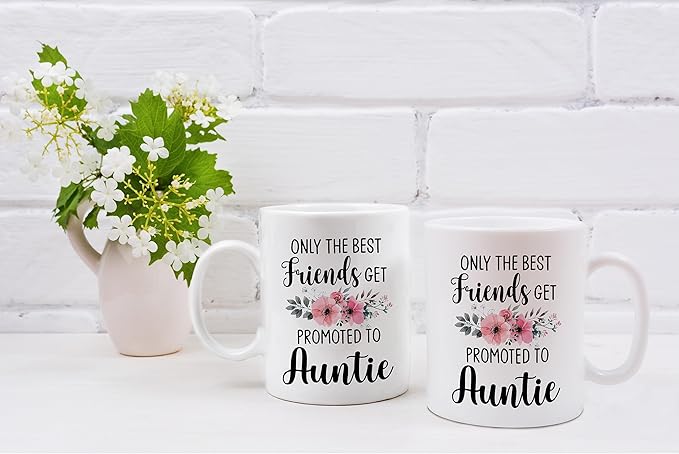 QASHWEY Only The Best Friends Get Promoted to Auntie Coffee Mugs Mug,Funny Pregnancy Announcement Gifts for Best Friend New Auntie,Aunt to Be Gifts Double Side Printed Ceramic Mug Cup 11 Ounce