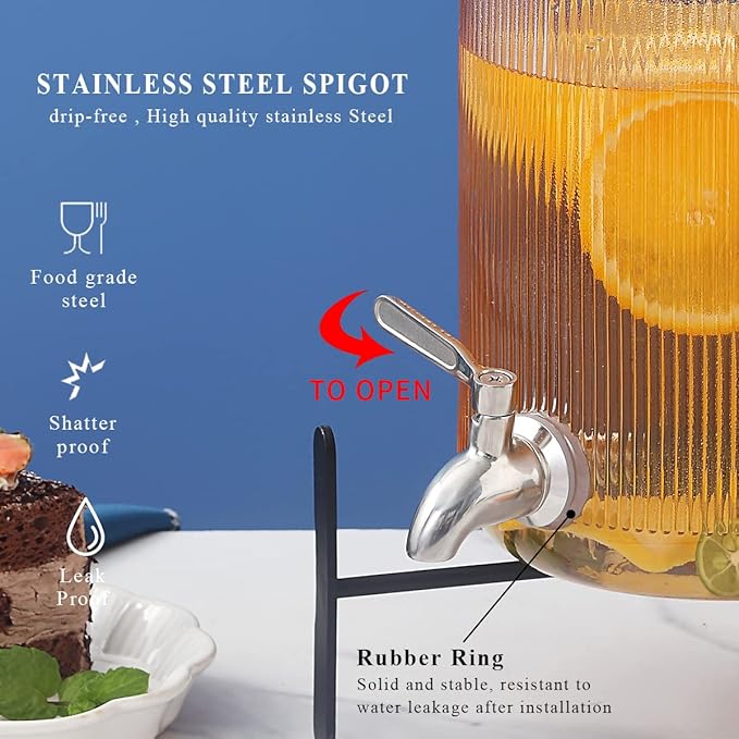 Berglander Glass Drink Dispenser for Fridge, 1 Gallon Beverage Dispenser with Leakproof Stainless Steel Spigot, Water, Laundry Detergent, Juice Dispenser for BBQ, Picnic, Parties and Events (Pink)