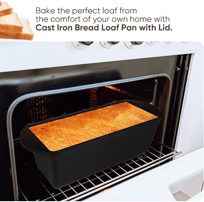Cast Iron Bread Pan with Lid 13x5 Inch, Nonstick Popover Pan for Sourdough and Homemade Bread, Mini Loaf Pans with Lids, Pullman Loaf Pan for Sandwich Bread, Nonstick Baking Bread Pans