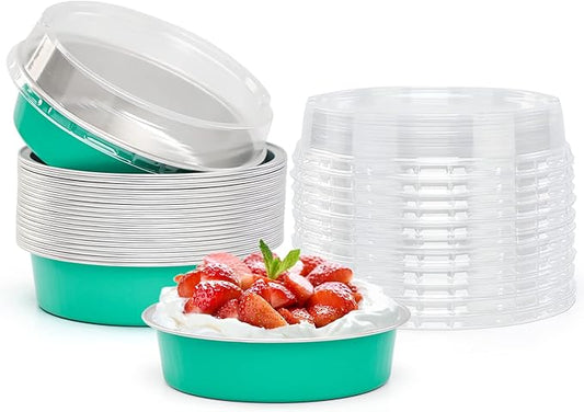 Beasea Elegant Blue 8 Oz Mini Pie Pans Tart Pans Tin Baking Tins with Lids, 4 Inch 20 Pack Disposable Baking Pans For Cake Tart Quiche