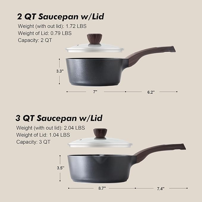 SENSARTE 2.0 & 3.0 Quart Sauce Pan Sets with Lid, Cooking Pots Set, Nonstick Saucepan Set with Pour Spout, Small Kitchen Pot, Non toxic Saucepot, Induction Comptable, Easy to Clean, PFOA Free