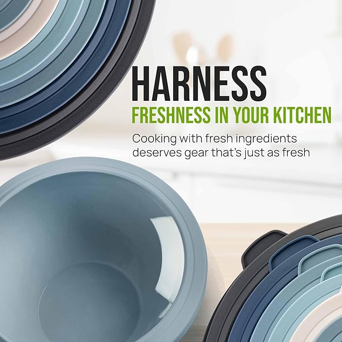 Zulay Kitchen 12 Piece Plastic Mixing Bowls with Leak-Proof Lids Set - Microwave and Freezer Safe Kitchen Mixing Bowls for Preparing, Serving and Storing - Large Nesting Bowls (Twilight Ombre)