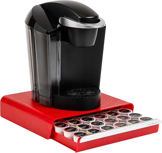 Mind Reader Single Serve Coffee Pod Drawer, 36 Pod Capacity, Countertop Organizer, 13.25"L x 12.75"W x 2.75"H, Red