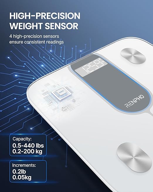 RENPHO Smart Scale for Body Weight 440lb, Digital Bathroom Scale for Body Fat, Bluetooth Accurate Body Composition Weighing Machine with App, Elis 1C
