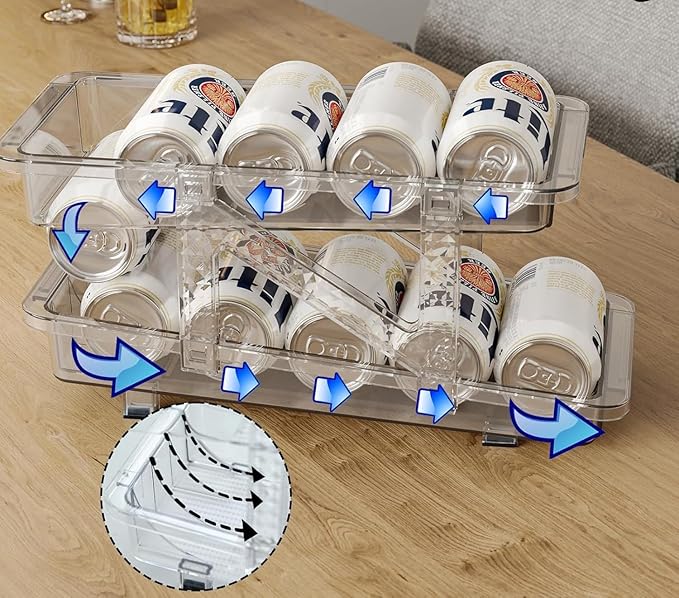 2-Pack Adjustable Can Dispenser for Refrigerator & Pantry - Expandable Width (6.23"-9.37") Gravity-Fed Organizer, Stackable Drink Holder Fits Standard/Tall Cans & Energy Drinks, BPA-Free (Clear-1)