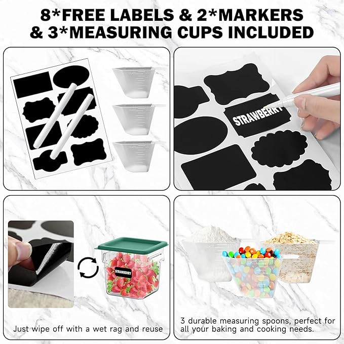 2QT4QT NSF Food Storage Containers: 6PCS [Food Grade][Hot&Cold Resistant] Commercial Clear Food Storage Containers with Lids for Restaurant Kitchen Proof Dough, Measuring Spoons Included(GREEN)