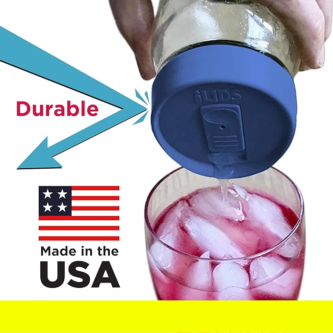 Mason Jar Drink Lid, Regular Mouth, Periwinkle, Pack of 2