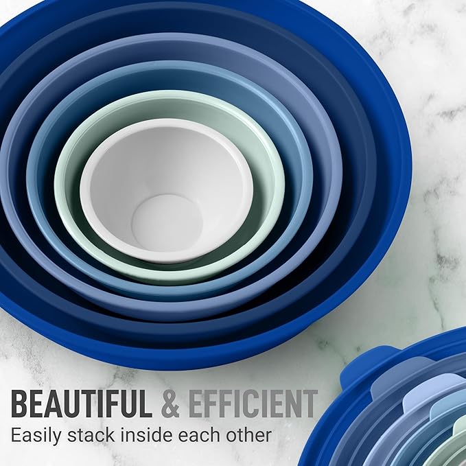 Zulay Kitchen 12 Piece Plastic Mixing Bowls with Leak-Proof Lids Set - Microwave and Freezer Safe Kitchen Mixing Bowls for Preparing, Serving and Storing - Large Nesting Bowls (Blue Ombre)