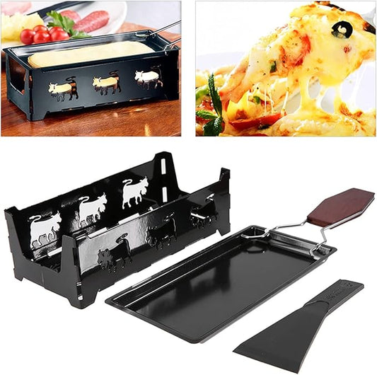 Non-Stick Cheese Raclette, Portable Candlelight Cheese Raclett, Cheese Melter Pan with Foldable Wood Handle, Rotaster Baking Tray Stove Set