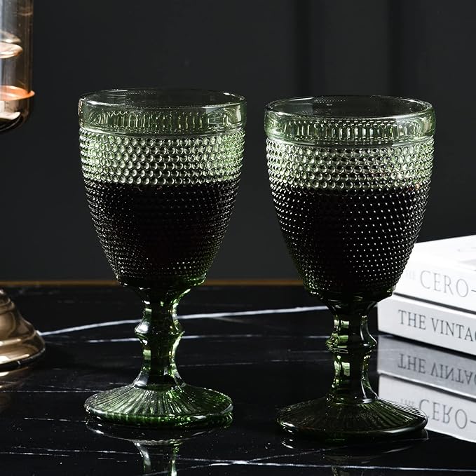 Bandesun Wine Glasses Set of 6 - Vintage Beads Goblet Glass Cup Classic Drinkware