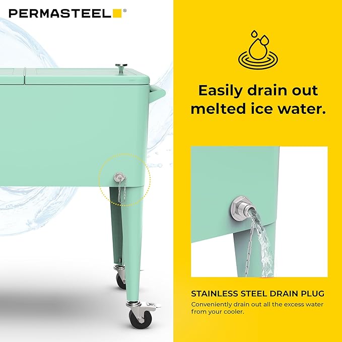 Permasteel 80 Quart Party Cooler, Rolling Ice Chest with Wheels and Handles for Indoor Outdoor Patio