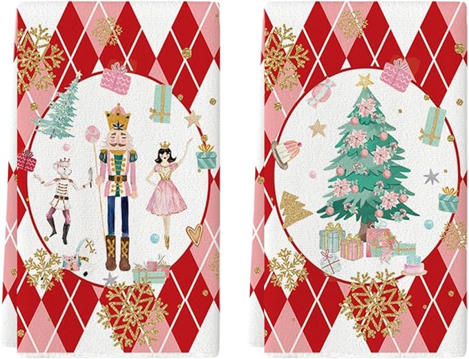 Red Nutcrackers Tree Christmas Kitchen Towels Dish Towels 18x26 Inch Set of 2